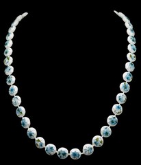 Vintage 1960’s Mid Century Blue Aqua & White Plastic Floral Beaded Necklace