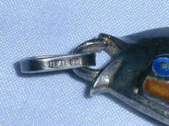 2 SIDED-ANTIQUE ITALIAN SILVER ENAMELED JOINTED FISH PENDANT W / MOVING TAIL!