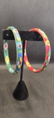 VINTAGE FLORAL CLOISONNE ENAMEL BANGLE BRACELET SET SZ LARGE