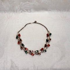 NECKLACE Thermoset fall autumn colors goldtone metal hook clasp vintage 15 1/2″
