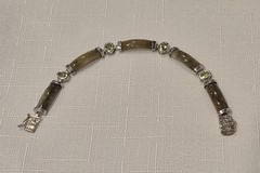 Vintage Sterling Silver 925 Jade & Green Gemstones Panel Bracelet 7.5″ DBJ EUC