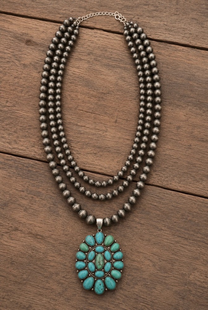 Western Turquoise Statement Necklace Navajo Pearl Style Beaded Necklace