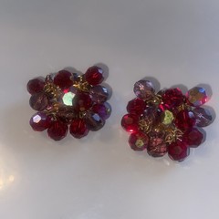 Gorgeous Vtg Juliana D&E Red Purple Rhinestone Bead Necklace Earring Set