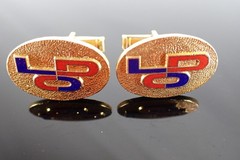 Vintage Gold Tone Red Blue Enamel LDO Initial Cufflinks Oval Textured Design