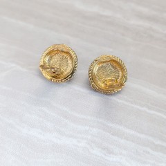 Vintage Clip On Earrings Statement Glam Gold Tone with Burgundy Center