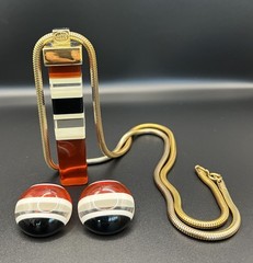 Designer Vintage! 1970s Lanvin Paris Mod Lucite Necklace &clip back earrings set