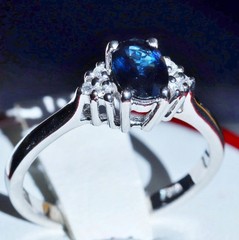 14k white gold sz 7.75 ring 1.00ct natural, treated sapphire diamond 3.30g N3397