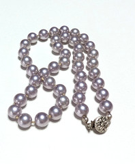 Lilac Faux Pearl Necklace Vintage 15.5″ Single Strand Beaded Short blu3-14