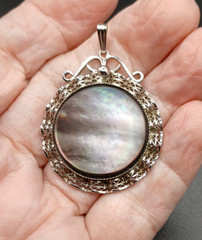 Sorrento Abalone Shell Round Pendant Filagree Work Vintage Sterling Silver 925