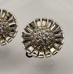 Marcel Boucher 5054 Rhinestone Clip On Earrings Silver Tone Baguette Signed VTG