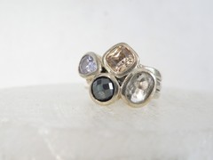 Silpada Sterling Silver CZ Hematite Quartz Wine Flight Ring Size 5