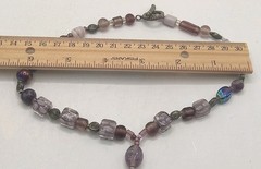 Vintage Purple Art Glass Beads Necklace Silver Pendent Choker Collar Bohemian