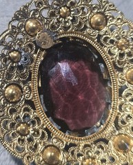 Vintage West Germany Ornate Flower Rhinestone Filigree Necklace Purple Amethyst