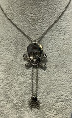 Vintage Y2K Gothic Skull & Crossbones Dangle Ball Chain Necklace