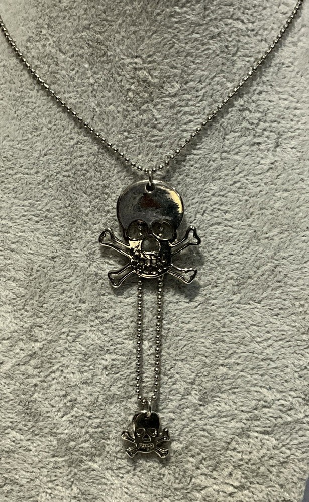 Vintage Y2K Gothic Skull & Crossbones Dangle Ball Chain Necklace