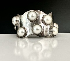 Mexico Southwest Sterling Silver Bracelet Pearl 925 Vintage Signed Modernist 77g
