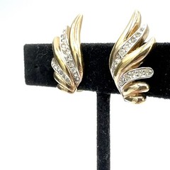 PANETTA vintage earrings – gold-tone rhinestone clip-ons – angel wings feathers