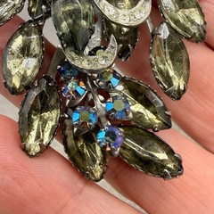 Vintage BroochSmoky Gray Marquise AB Rhinestones 2.5 Inches
