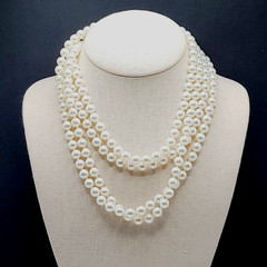 Classic Faux Pearl Long Opera Length Knotted Off White Luminous Necklace 72 inch