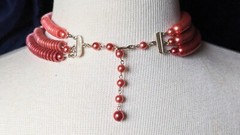 Vtg MCM 3 Strand Japan OMBRE Orange Coral Red Beads NECKLACE Clip EARRINGS SET
