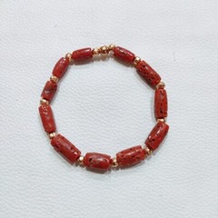 Natural Coral Gemstone Bracelet Italian Sea Coral Handmade Stretchable Bracelet