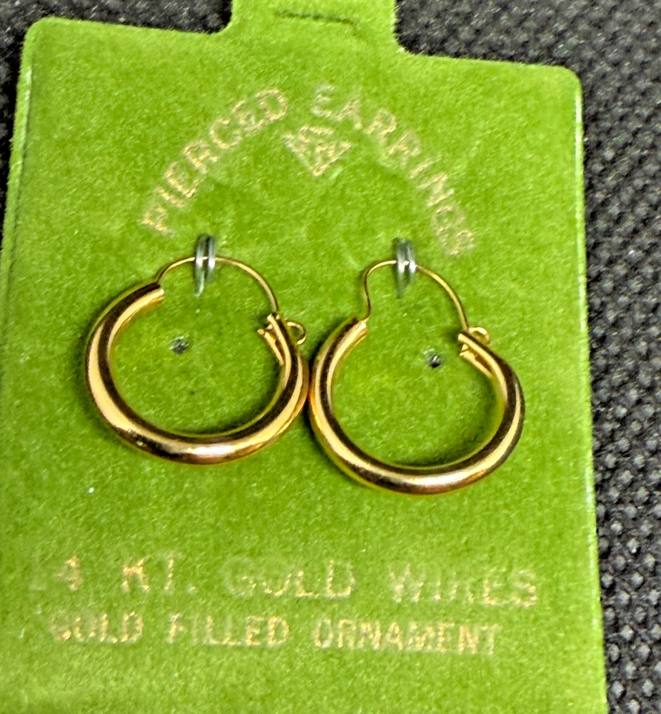 Vintage Solid 14kt Gold Earwire Gold Filled Hoop Earrings 0.72g NOS
