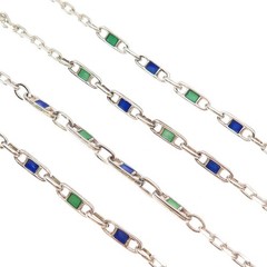 925 Sterling Silver Vintage Italy Enamel Anchor Mariner Cable Chain Necklace 30″