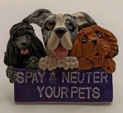 Vtg. 90s Veterinary 3D Dog Head Lapel Pin Spay Neuter Pets Advocacy Polymer Clay