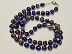 Vintage Royal Blue Murano Glass Bead Necklace 22″