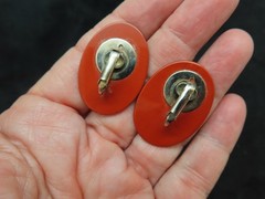 Vintage Jasper Natural Stone Clip Earrings Oversize