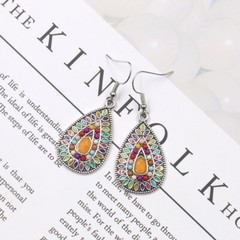 Bohemia Earrings Long Dangle Stone Enamel Drop Vintage Antique Silver Hook E11
