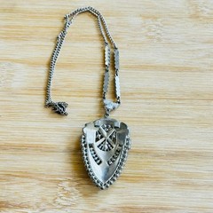 VTG Antique Paste Rhinestone Necklace Elegant Art Deco Silver tone Baguette 16″