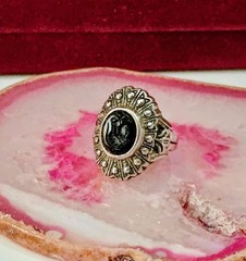 Vintage Art Deco Nouveau Black Onyx Spartan Silver Unmarked Ring Size 5