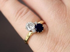 Antique 0.78Ct Sapphire and 0.88Ct Diamond, 14k Yellow Gold Ring Circa 1910