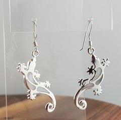 VTG 925 Gecko Lizard Earrings 1.5in Drop Sterling Silver 3gtw White MOP Inlay