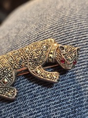 VINTAGE STERLING SILVER BROOCH MARCASITE CHEETAH 925 STAMPED CAT LEOPARD