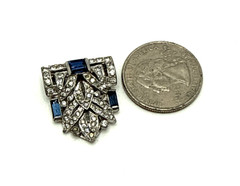 1930s CROWN TRIFARI Art Deco Alfred Philippe Dress Clip Blue Baguette Rhinestone