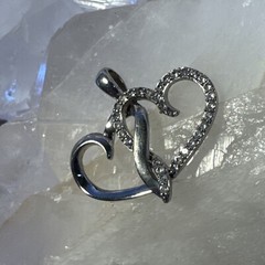 VTG 925 Sterling Silver Double Heart Diamond Pendant 2.46g (AT125-24) {N}