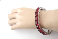 Art Deco Vintage Diamonbar Sterling Silver Channel Set Bracelet Red Openback
