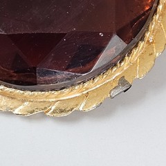 Vintage MCM Gold Tone Brooch Root Beer Glass Faceted Rhinestone Edwardian Style