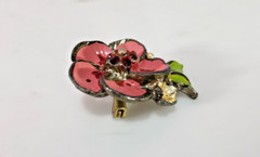 Vintage Pink and Green Enamel Painted Silver Tone Metal Floral Brooch 1″ x 1″