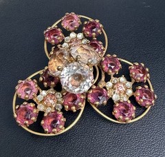VTG Signed Vogue Bijoux Pin 2 1/4” Brooch Rhinestones Rare Floral Find