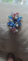 VTG DeLizza Elster Juliana Brooch Molded Givre Blue Glass Pink AB Flower Pin