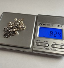 READ Victorian 10K 18K Mixed Metals Pearl Mine Cut Diamonds Leaf Flower Brooch