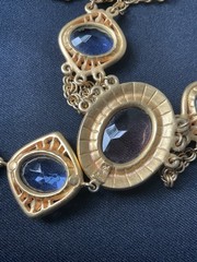 Vintage YSL Yves Saint Laurent Pink and Blue Glass Eye Gold Plated Necklace