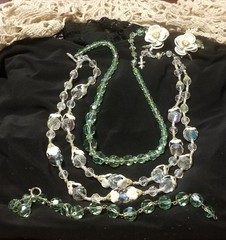 Vendome Jewelry Set, 2 Necklaces, Australian Crystal, Earrings, Bracelet, Green