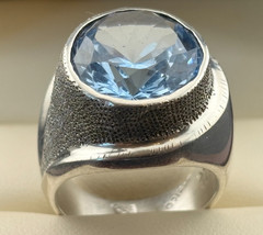 Sterling Silver Vintage Eagle Mexico 12.9 Ct Blue Quartz Ring Sz. 9 – 24.3 Grams