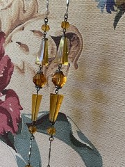 ART DECO Czech Cut Amber GLASS Bead Dangle Necklace Antique 20s Era Old Flapper