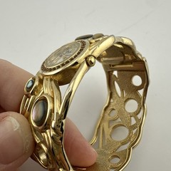 Vintage Ladies Kessaris Abalone and Gold Tone Cuff Bracelet Wristwatch
