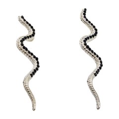Macy’s Earrings Snake Dangle 80’s style Vintage Silver tone Black 3.5 in